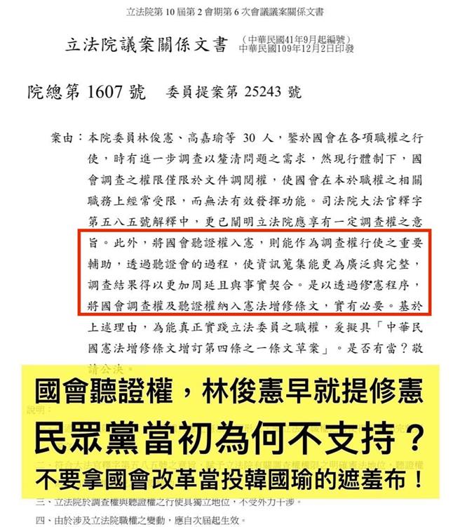 民进党立委林俊宪表示，毫不意外，院长果然是韩国瑜，既然两大党都不过半，以后立法院是不是要下午才能开会的决定权，就落在民眾党手上，不过他们想的不是国家顏面，而是如何为自己攫取更多政治利益，拿4点「国会改革」当挡箭牌不表态。（林俊宪提供／游念育台北传真）