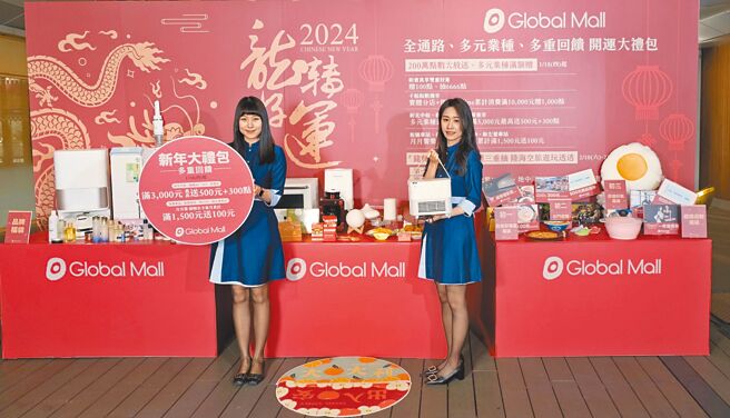 Global Mall春节檔期祭新春开运大礼包，包括200万点数大放送、新会员抽6666点、车站店推月月餐饮满额赠好康。（Global Mall提供）