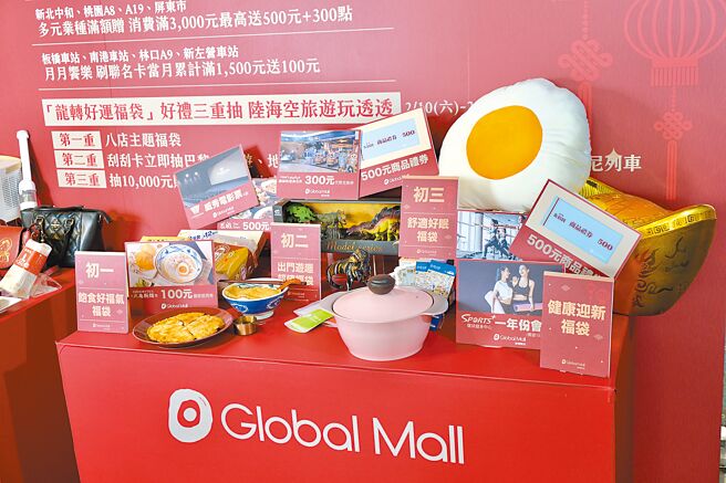 Global Mall春节檔期全台8店共推近2000个多元主题福袋，最大奖包括法国巴黎10日游等。（Global Mall提供）
