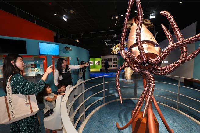 科博館的生命科學廳的《奇幻自然》常設展，19日開幕，展出身長近4公尺、可操控的機械大魷魚，吸睛又酷炫。（科博館提供／陳淑芬台中傳真）