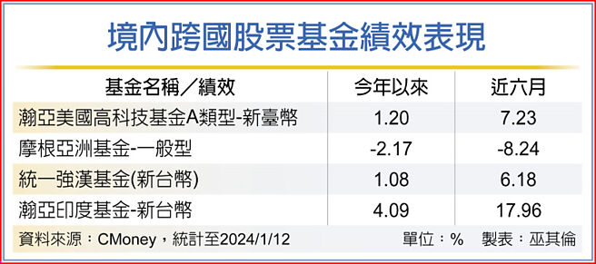 境內跨國股票基金績效表現