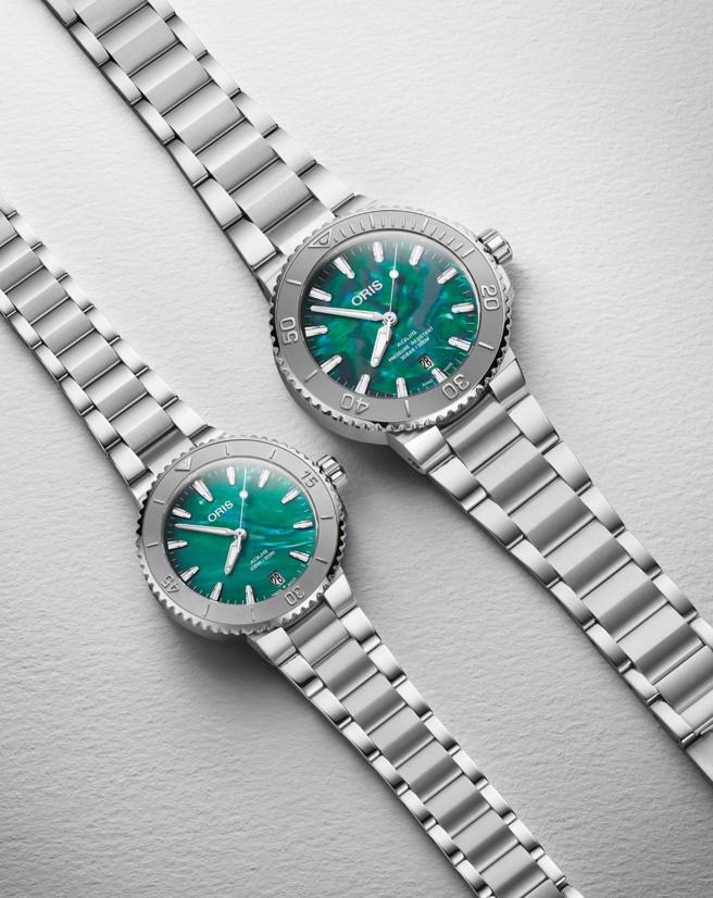 Oris X Bracenet联名表，表盘是以回收幽灵渔网再制而成，7万3800元。图／ORIS提供。（ORIS提供）