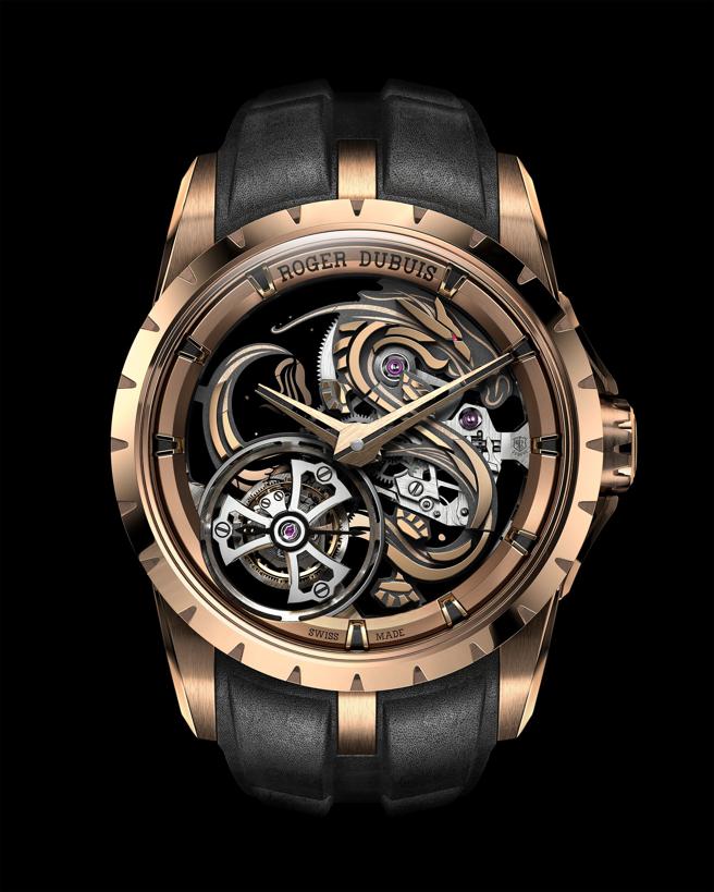 羅杰杜彼王者系列單飛行陀飛輪龍年限量表，限量28只，774萬元。（Roger Dubuis提供）