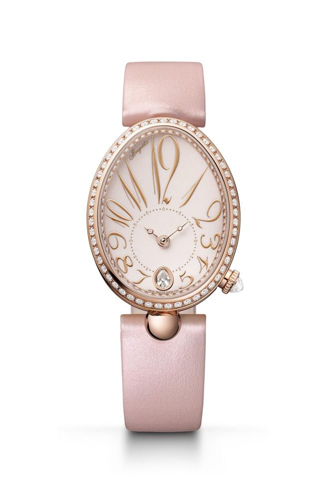 寶璣那不勒斯REINE DE NAPLES 8918系列珠寶表，粉紅色表帶款123萬6000元。（Breguet提供）