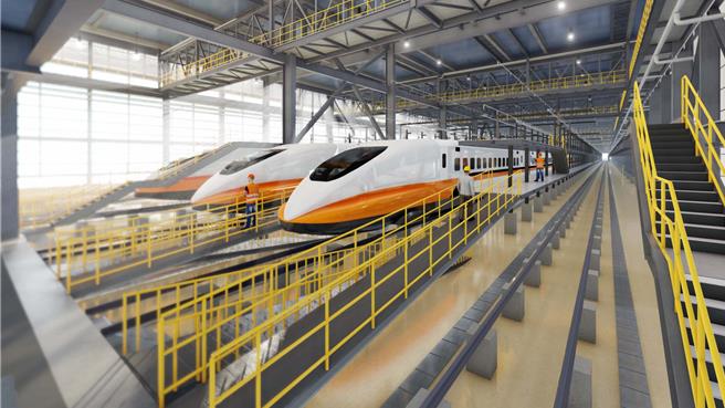 台湾高铁左营基地第二车辆检修厂室内示意图。（台湾高铁公司提供／蔡亚桦台北传真）