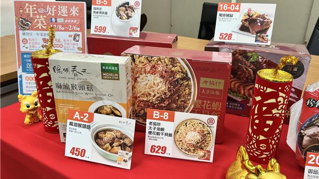 迎接新年，家樂福推出「龍來大團圓」年貨大街、「好禮龍底家」精選禮盒等，上架高達3000多支推薦新年商品。（張毓翎攝）