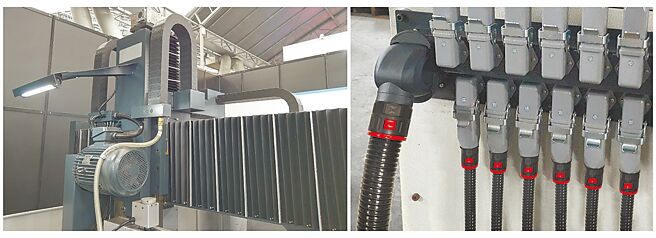 圖左起為欣軍所研產的封閉式拖鏈護管、UL尼龍軟管及快插接頭產品。圖／欣軍提供