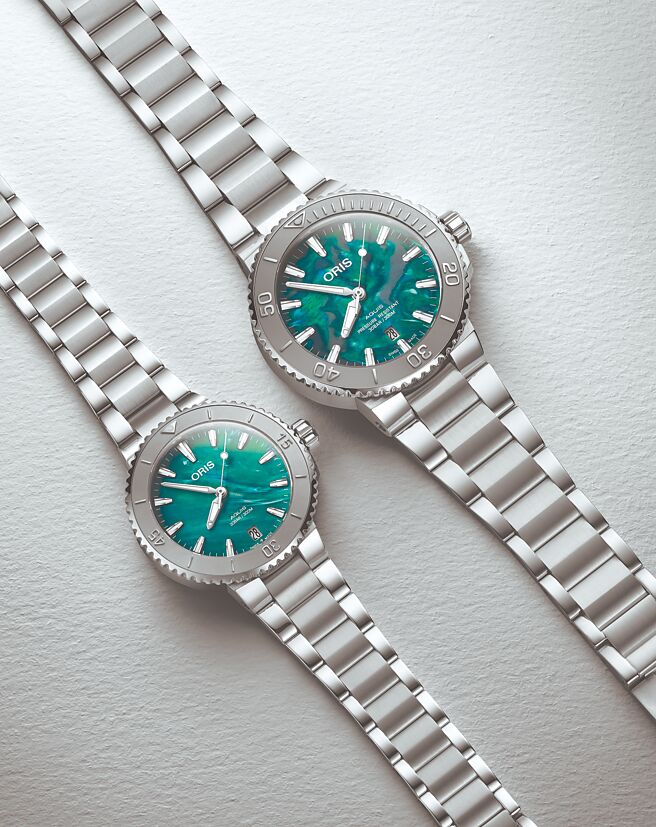 Oris×Bracenet聯名表，表盤是以回收幽靈漁網再製而成，7萬3800元。（ORIS提供）
