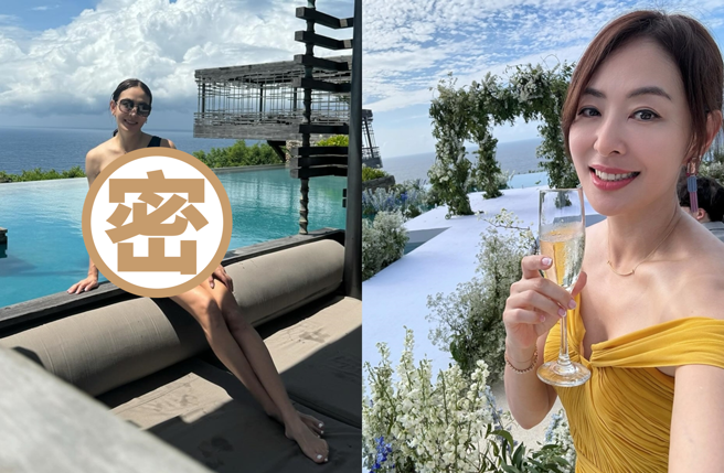 贾永婕换上泳装戏水露出修长美腿。（图／贾永婕的跑跳人生 FB）