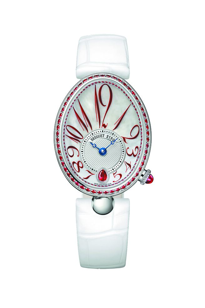 寶璣那不勒斯Reine de Naples 8918系列珠寶表，白色表帶款135萬5000元。（Breguet提供）