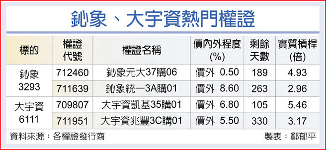 鈊象、大宇资热门权证