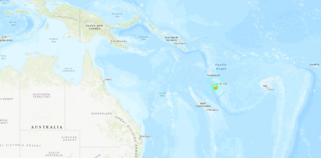 萬那杜發生規模6.3地震，震央距離首都維拉港不遠。（翻攝USGS）