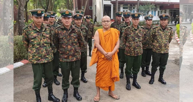 緬甸僧侶包哥杜，要敏昂來快點下台。(圖/包哥杜fb)