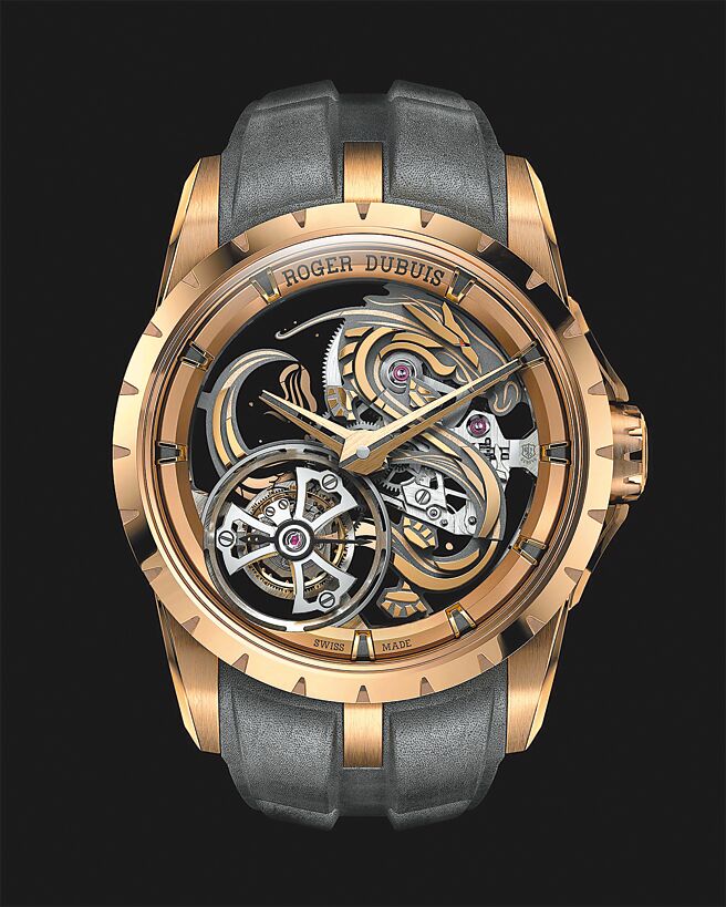 羅杰杜彼王者系列單飛行陀飛輪龍年限量表，限量28只，774萬元。（Roger Dubuis提供）