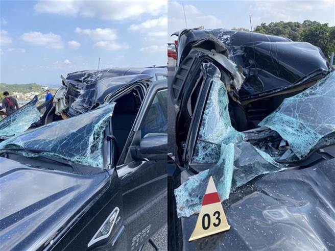 國道對向飛來輪胎砸爛車「妻死夫重傷」 。(中時資料庫)
