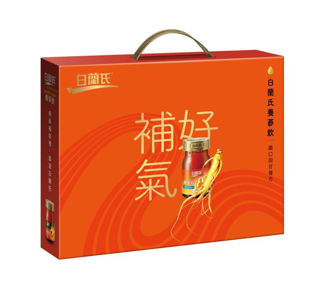 「白蘭氏養蔘飲順口回甘複方」全新登場，現在還有7入禮盒指定通路買一送一優惠。（白蘭氏提供／朱世凱台北傳真）