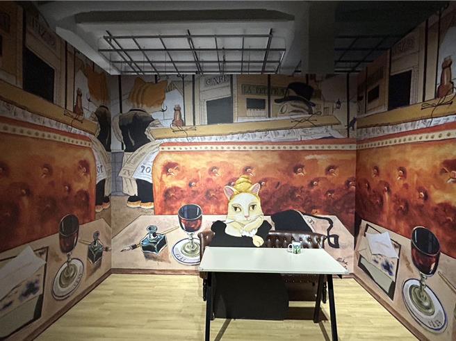 「貓美術館」今年重返台灣，除集結60件貓咪名畫外，還帶來全新展區規畫及10件首度在台展出的畫作，即日起至4月14日在1936文化基地10號倉庫療癒展出中。（謝佳潾攝）