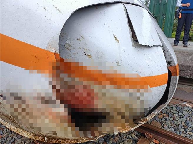 花東鐵路間經常發生牛隻闖入鐵軌撞擊列車意外。圖為去年3月間，花蓮富里和東竹間，撞上軌道上的牛隻，列車鼻頭蓋破損凹陷。（本報資料照片）