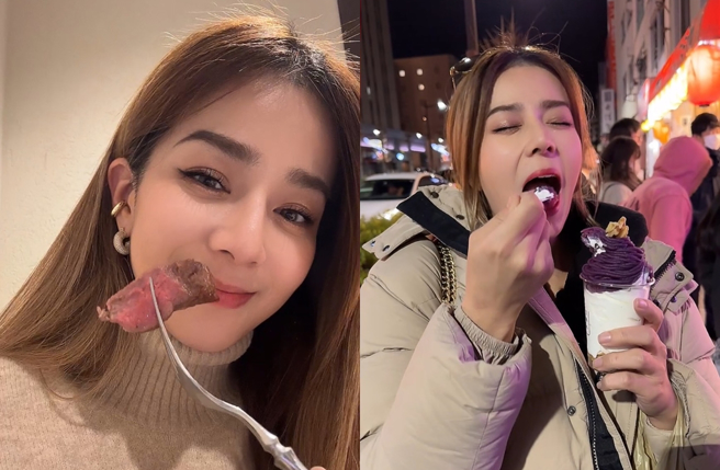 正妹Peggy和主持团体百灵果近期一起出游，她也开玩笑称两人是她的乾爹乾妈。（图／Peggy经纪人提供）