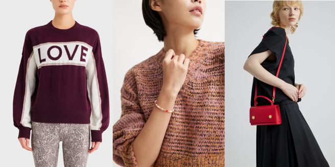 THE SPAACE推荐过年、情人节穿搭，左起SPIRITUAL GANGSTERBlock Party 卫衣、ANNI LUSurf Rider 串珠手炼、RSVP Munchskin Nappa_牛皮斜背包。（THE SPAACE提供）