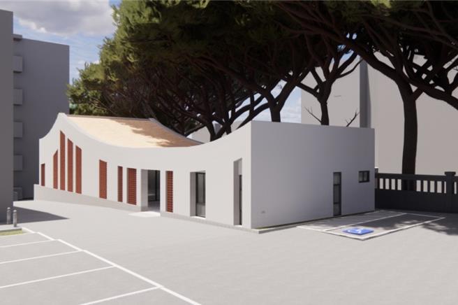 「金中講堂」多功能教室，以金門傳統聚落之美設計外觀，總面積211.81平方公尺將規畫為地下零層、地上一層之鋼筋混凝土構造物。(圖／金門高中提供)