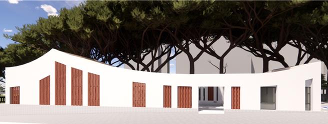 「金中講堂」多功能教室，以金門傳統聚落之美設計外觀，總面積211.81平方公尺將規畫為地下零層、地上一層之鋼筋混凝土構造物。(圖／金門高中提供)