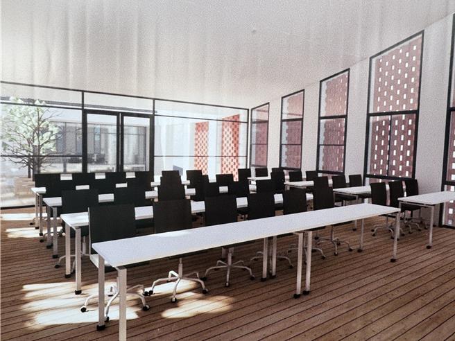 「金中講堂」多功能教室建物包含一間30-35人多功能教室、一間10人會議室、茶水間、廁所、無障礙及配合建築整體性之外廊，預計將於今年9月份完工。(于家麒翻攝)