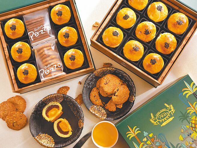 「普诺麵包坊忠孝店」推出限量「龙耀新春珍馔礼盒」，含6入蛋黄酥及特制手工饼乾，新春优惠999元。（普诺麵包坊提供）