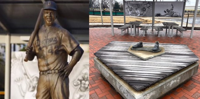 「傳奇42」號銅像被偷，只留下腳踝。(圖/Dodgers Nation)