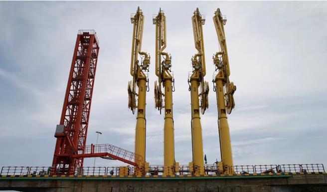 中國在緬甸皎漂深水港建設的港口終端。（路透）