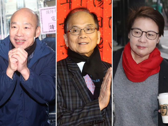 立院龙头之争，蓝绿白分别推出韩国瑜（左）、游锡堃（中）、黄珊珊（右）角逐。（合成图，中时资料照）