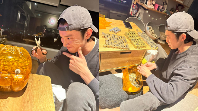 吴慷仁开心「杀猪公」，网揪玻璃反射藏亮点。（图／翻摄自吴慷仁脸书）