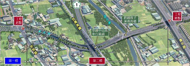 台中市市政路延伸二期工程今（31）日開工，圖為路線模擬圖。（台中市政府提供）
