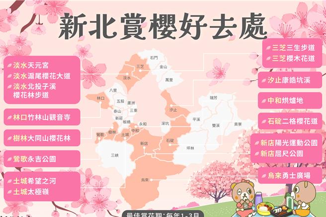 新北拥有11区赏樱胜地，快趁春节来场赏樱之旅。（新北市观旅局提供）