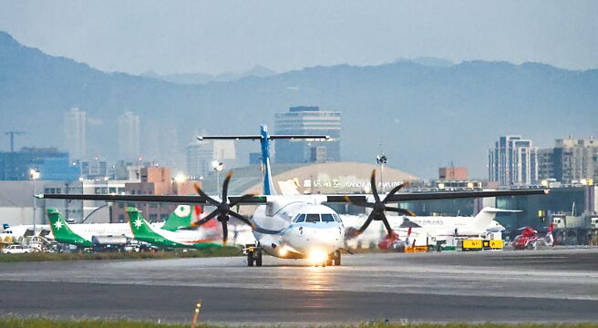 大陆民航局宣布2月1日起取消「M503航线自北向南飞行偏置」，外界认为此用意是模糊化海峡中线，加大台湾空防监测压力。图为民航机1月31日准备从松山机场起飞。（罗永铭摄）