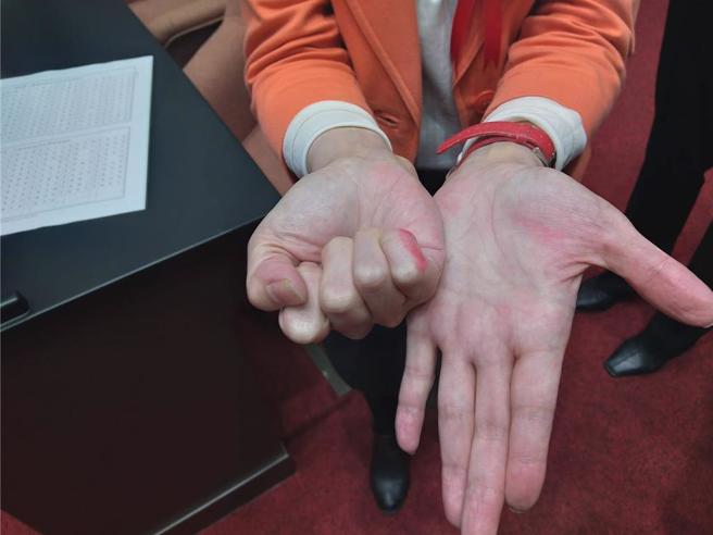 陈昭姿表示投票笔沾有印污污染手指及选票。（摘自陈昭姿脸书／杨亚璇台北传真）