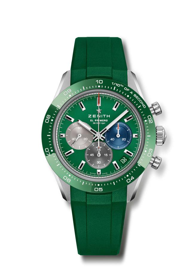 ZENITH Chronomaster Sport Green绿色表盘不锈钢腕表，37万8500元。（ZENITH提供）