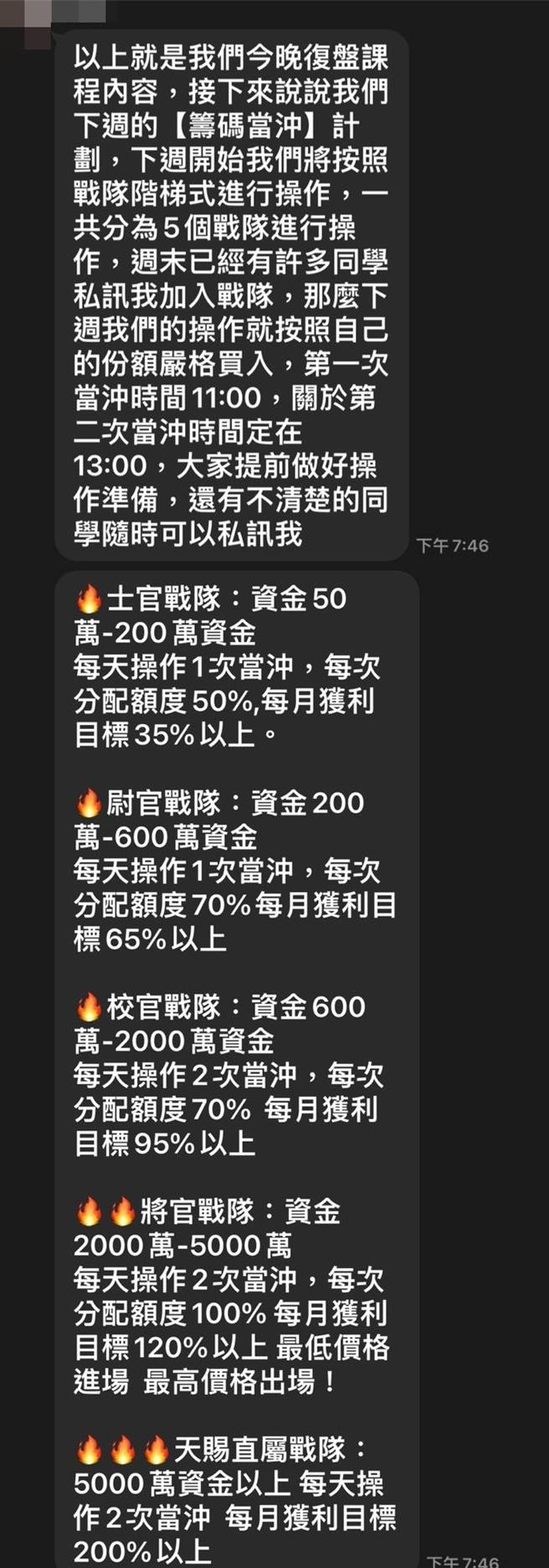 詐騙集團假冒軍人名義成立各種戰隊，誘騙同袍加入投資。（翻攝照片／林郁平台北傳真）
