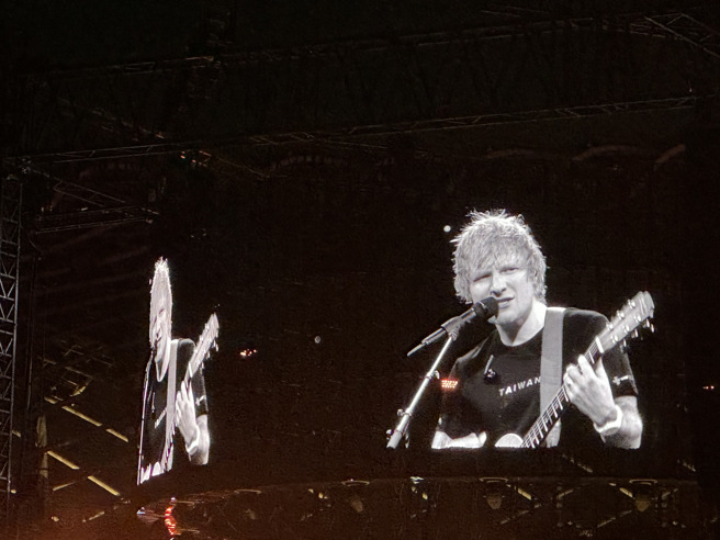 红髮艾德穿上TAIWAN的黑色T恤登场。（读者提供）