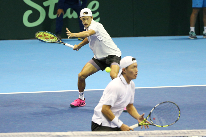 中華隊雙打組合莊吉生（後）／許育修。（黃世麒攝）