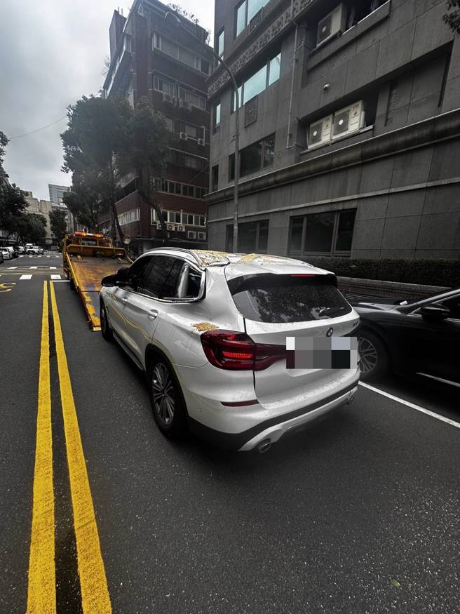 畫面曝光！北市仁愛路榕樹倒塌，BMW慘遭砸凹，8旬婦腦震盪。(葉庭欣/翻攝)