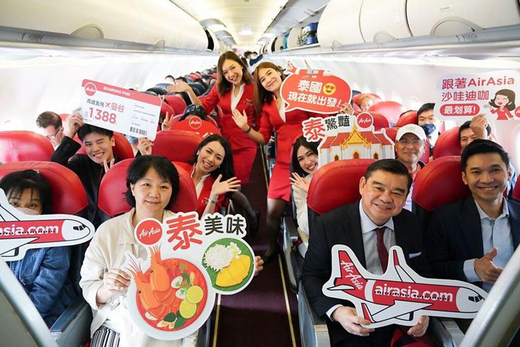  AirAsia（泰亞航）2/2正式首航「高雄－曼谷」航線，並提供每週四班（週一、三、五及日）服務。（圖／AirAsia）