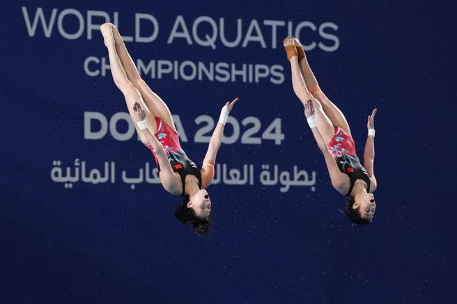 全红婵、陈芋汐在双人10公尺跳水摘金。（美联社）