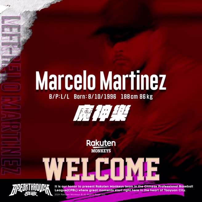 樂天桃猿宣布簽下第4位洋投魔神樂。（樂天桃猿提供）