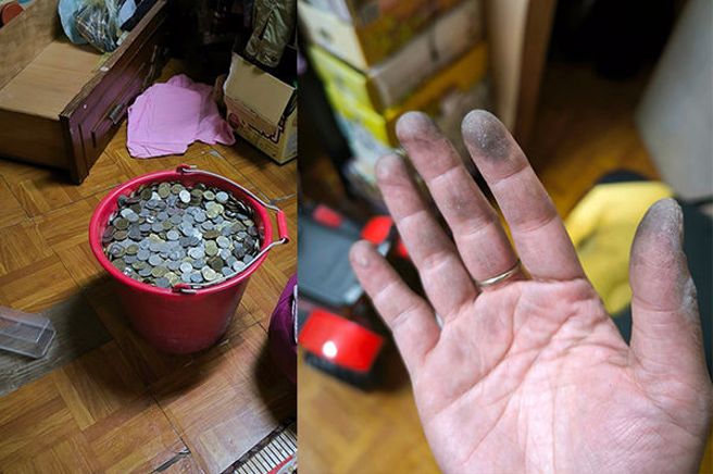 一名网友在脸书社团分享，父亲20年前用红色大水桶当作扑满，把零钱全部都丢入水桶中。（图／翻摄自存钱公社）