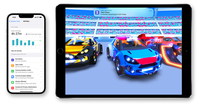 「萤幕使用时间」可让你知道你和孩子花了多少时间在 App、网站等内容上。（Apple提供／古明弘台北传真）