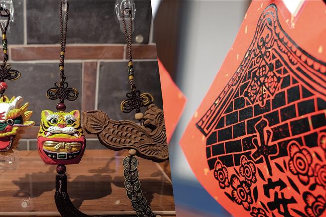 东方文化市集「成美雅集 好运龙吼力」，民眾可手作龙年限定的「罗黏香」香包彩绘(左)和春联版画体验。(成美文化园提供)