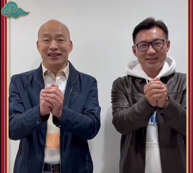 立法院正副院长韩国瑜（左）、江启臣（右）拍影片祝大家「龙年行大运」。（图取自韩国瑜脸书）