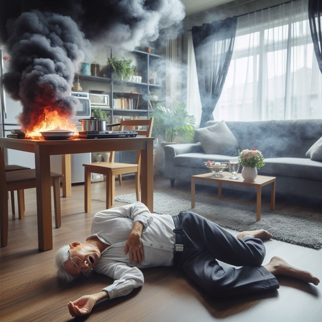 新北市中和區晚間一間公寓發生火警，燃燒面積1平方公尺，火勢很快撲滅，但屋內發現一名85歲老人已經明顯死亡。（AI生成圖）