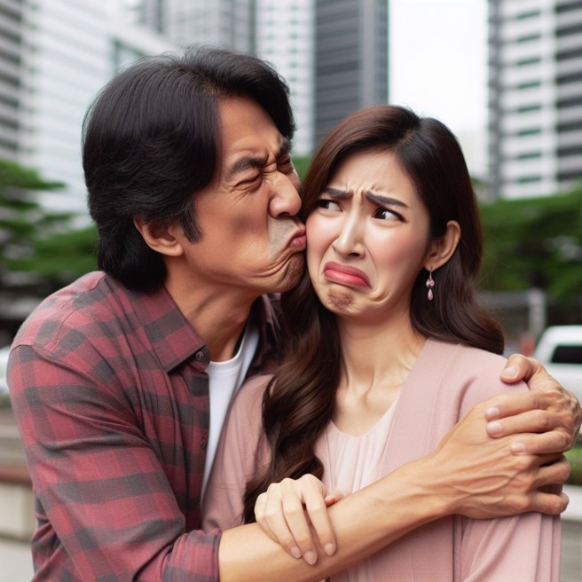 女大生在網路上發問，過年被二伯又抱又親，這樣算性騷擾嗎。 （AI生成圖）